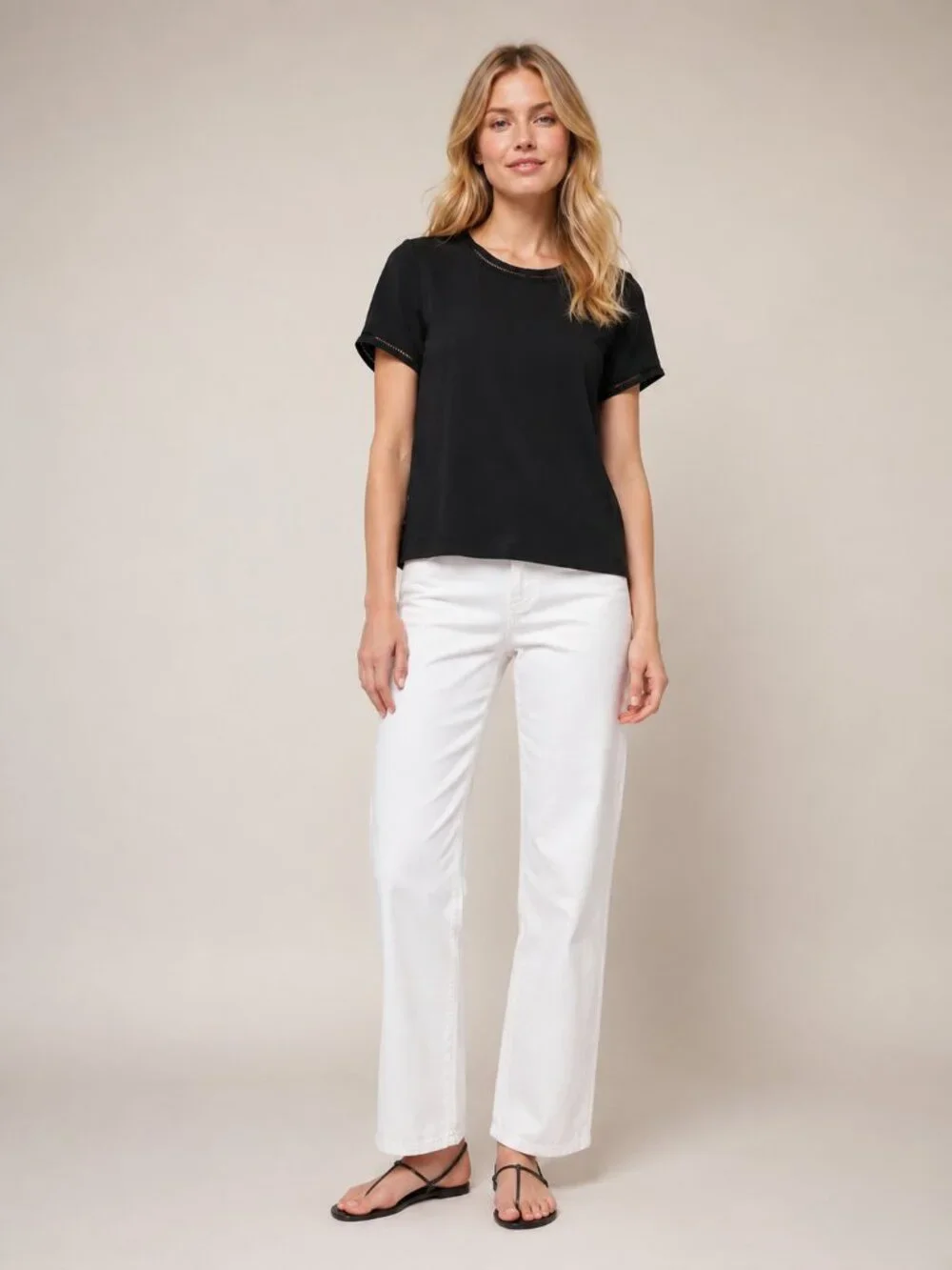 2/$30 J. Crew Short-sleeve Top With Ladder Trim Black XS #A3545